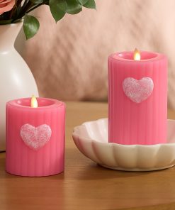 Sweet Pink Ribbed Flameless Candle Pillar