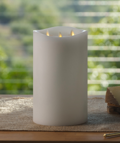White Flameless Candle Tri-Flame Grand Pillar - Melted Top