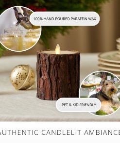 Real Bark Wood Flameless Candle Pillar