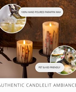 Pearl Ivory Embedded Orange Berries & Twigs Flameless Candle Pillar
