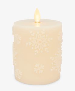 White Swan Embossed Snowflake Flameless Candle Pillar