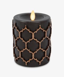 Black Embossed Fretwork Flameless Candle Pillar