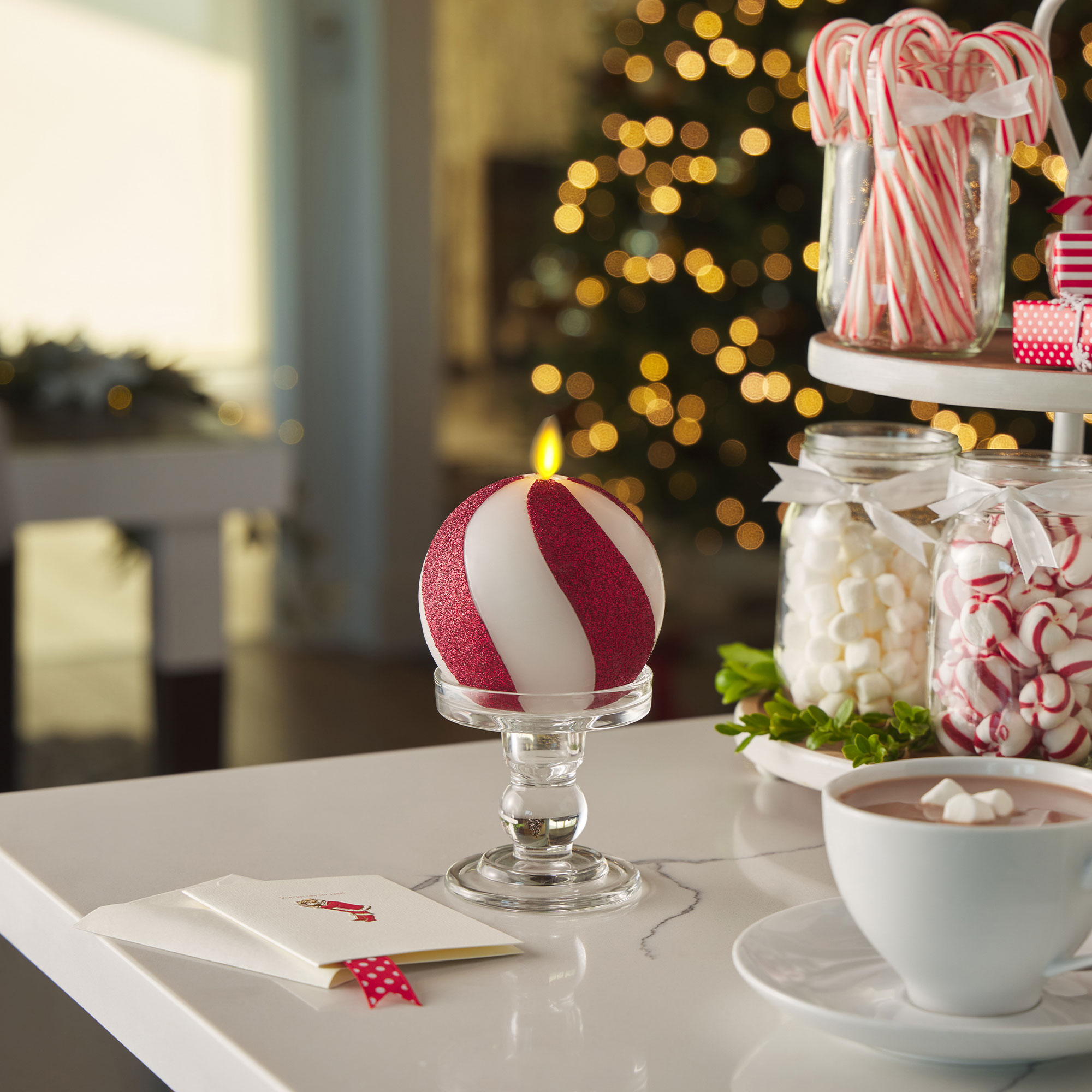 sm-image-4a408a3bbdbf9fb20e0672e7 Red Candy Cane Glitter Stripe White Flameless Candle Sphere