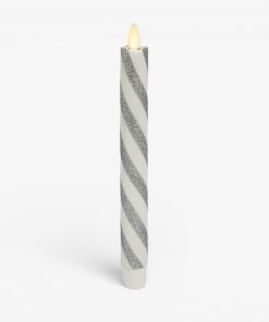 Brilliant Silver Candy Cane Glitter Flameless Candle Taper