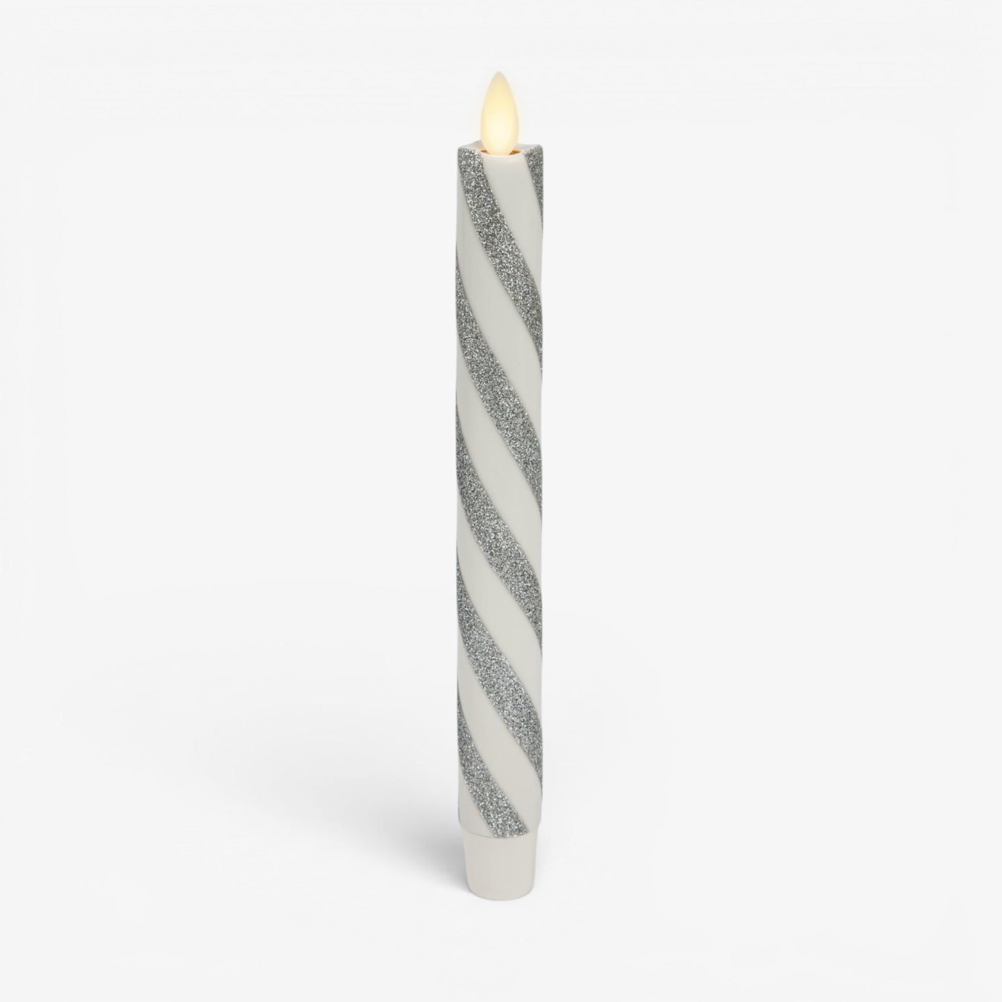sm-image-4bedf13653049b718ab0a360 Brilliant Silver Candy Cane Glitter Flameless Candle Taper