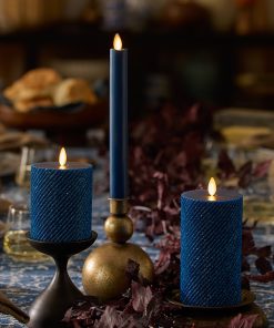 Glitter Blue Opal Ribbed Flameless Candle Pillar