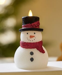 White Glitter Flameless Candle Snowgirl