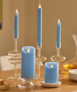 Airy Blue Flameless Candle Pillar - Scallop Top - 3" Width