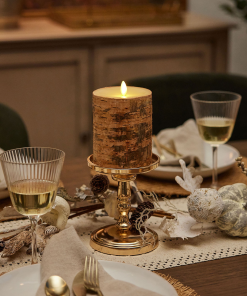 Real Birch Wood Flameless Candle Pillar - Recessed Top - 4