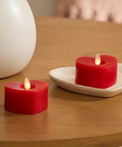 Set of 2 True Red Flameless Candle Heart Tealights