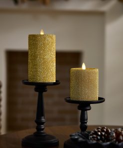 Rich Gold Glitter Ribbed Flameless Candle Pillar