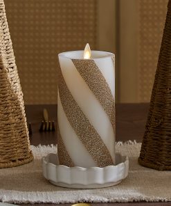 Champagne Glow Candy Cane Glitter Flameless Candle Pillar