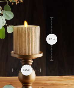 Ribbed Metallic Champagne Flameless Candle Pillar