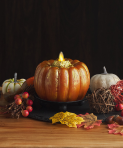 Orange and Metallic Gold Flameless Candle Pumpkin