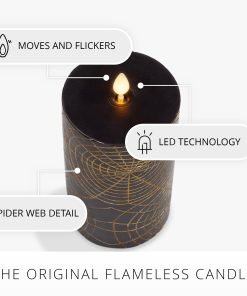 Black and Gold Spider Web Flameless Candle Pillar