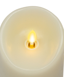Ivory Flameless Candle Pillar - Scallop Top Vanilla Scented - 3” Width