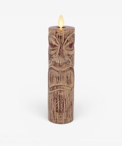 Cherry Mahogany Chalky Etched Slim Tiki Flameless Candle Pillar