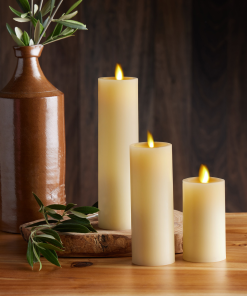 Ivory Flameless Candle Slim Pillar - Recessed Top - 2