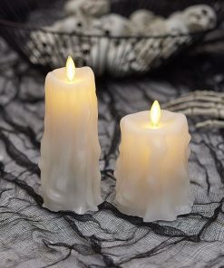 White Heavy Wax Drip Flameless Candle Slim Pillar