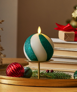 Green Candy Cane Glitter Stripe Flameless Candle Sphere