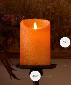 Russet Orange Glitter Flameless Candle Pillar