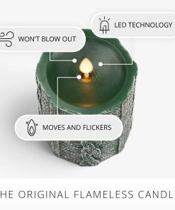 Holiday Green Sweater Knit Flameless Candle Pillar