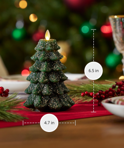 Green Glitter Holiday Tree Flameless Candle