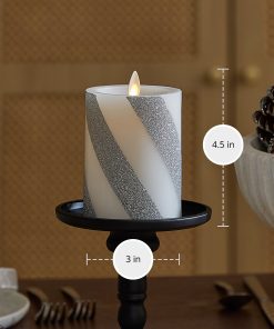 Brilliant Silver Candy Cane Glitter Flameless Candle Pillar