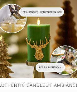 Holiday Green Reindeer Flameless Candle Pillar