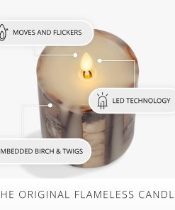 Ivory Embedded Birch and Twigs Flameless Candle Pillar