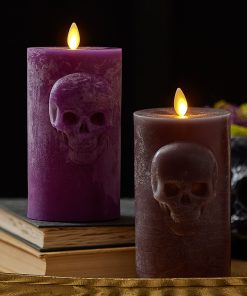 Dark Chocolate Chalky Flameless Candle Skull Pillar