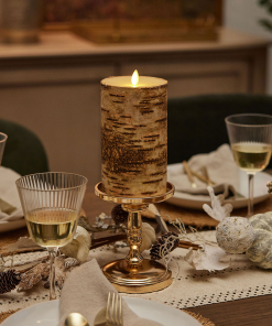 Real Birch Wood Flameless Candle Pillar - Recessed Top - 4