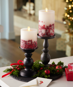 Embedded Red Berries Flameless Candle Pillar