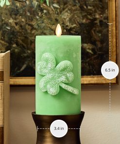 Lucky Green Flameless Candle Shamrock Pillar