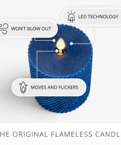 Glitter Blue Opal Ribbed Flameless Candle Pillar