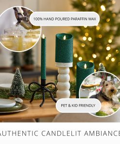 Holiday Green Glitter Flameless Candle Taper
