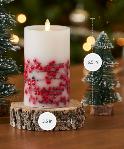 Embedded Red Berries Flameless Candle Pillar