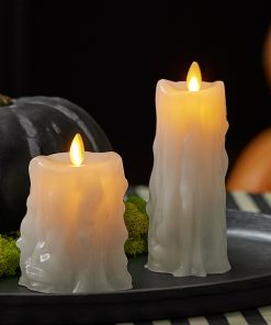 White Heavy Wax Drip Flameless Candle Slim Pillar
