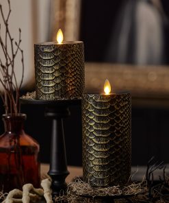 Black and Gold Snakeskin Flameless Candle Pillar