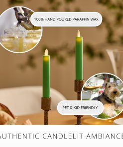 Vibrant Green Flameless Candle Tapers - Flat Top - 6.75