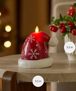 Holiday Red Santa Hat with Snowflakes Flameless Candle