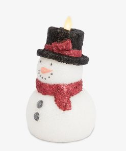White Glitter Flameless Candle Snowgirl