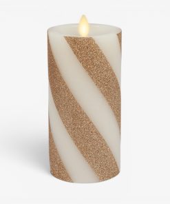Champagne Glow Candy Cane Glitter Flameless Candle Pillar
