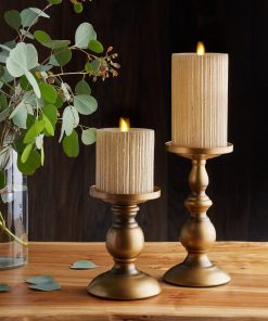 Ribbed Metallic Champagne Flameless Candle Pillar