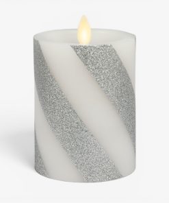 Brilliant Silver Candy Cane Glitter Flameless Candle Pillar
