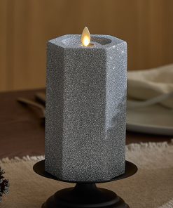 Brilliant Silver Hexagon Flameless Candle Pillar