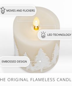 White Swan Embossed Trees Flameless Candle Pillar