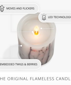 Pearl Ivory Embedded Orange Berries & Twigs Flameless Candle Pillar