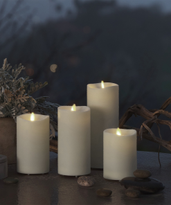 Pearl Ivory Outdoor Flameless Candle Pillar - Melted Top - 3.25" Width