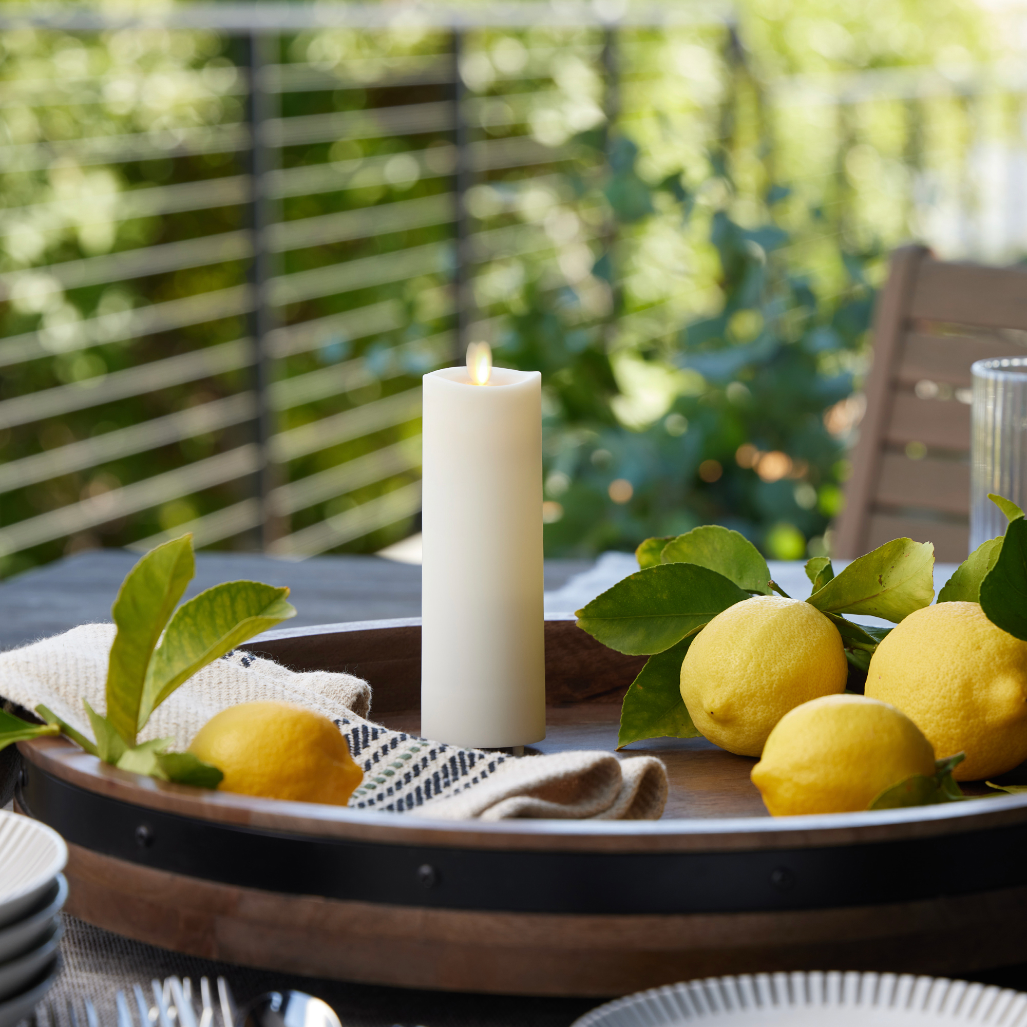 sm-image-61a09615e295b69598e45d80 Pearl Ivory Outdoor Flameless Candle Slim Pillar - Melted Top - 2" Width